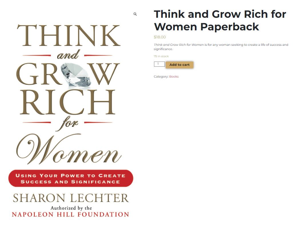 The sales page for Think and Grow Rich for Women