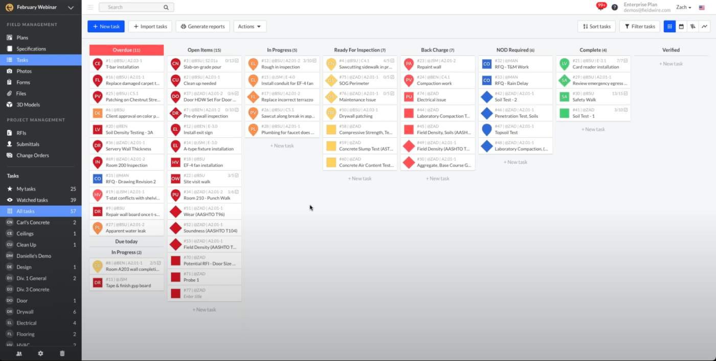 Screenshot of the Fieldwire task dashboard