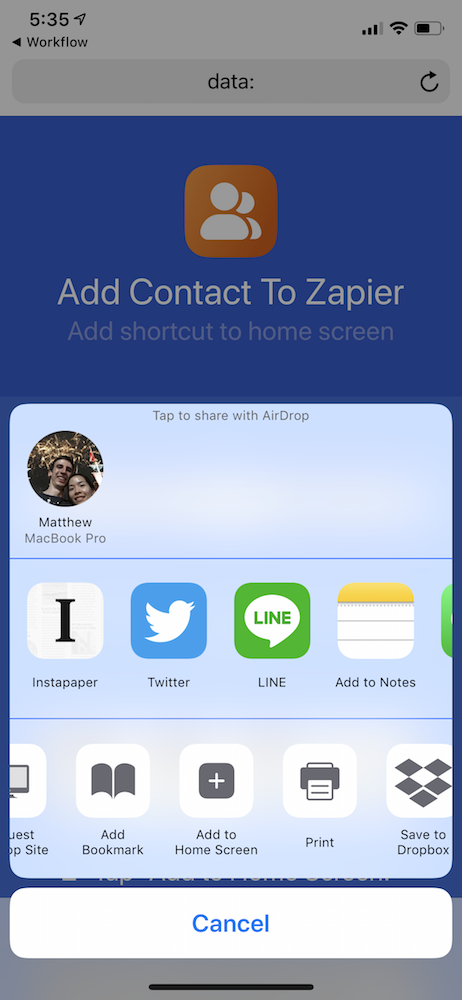 Add Shortcut to iOS Home Screen