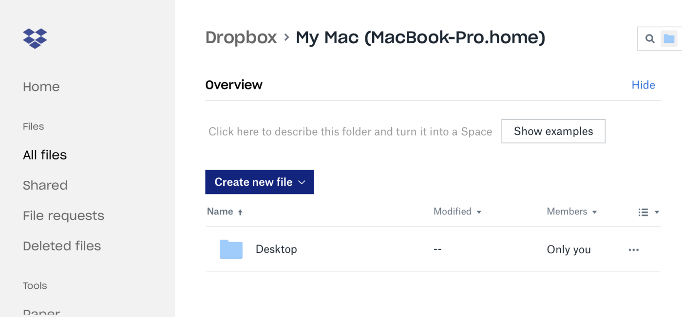 Desktop folder in Dropbox