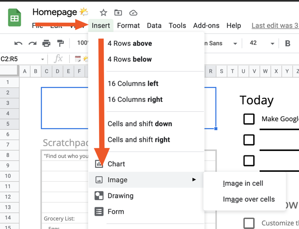 Inserting an image in Google Sheets