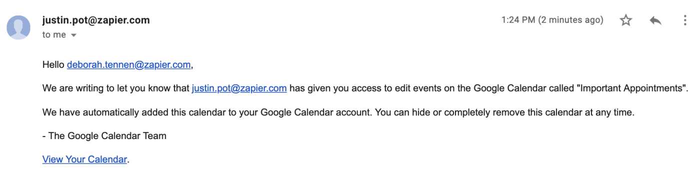 Google calendar invite