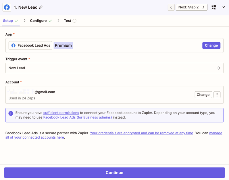 একটি Facebook প্রধান বিজ্ঞাপন চয়ন করে একটি ট্রিগার পদক্ষেপ সেট করুন৷