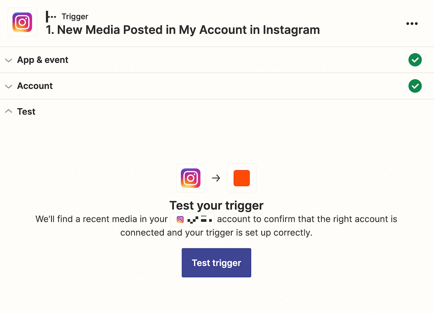 Screenshot of a trigger step test in the Zapier editor.