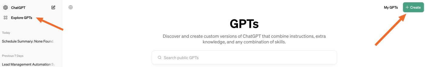 Screenshot of create GPT button