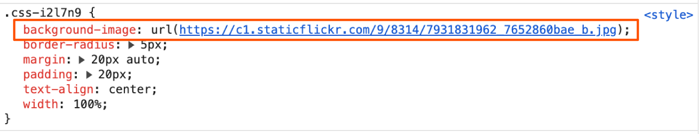 Screenshot of the writer highlighting the code where the user should add the background image URL