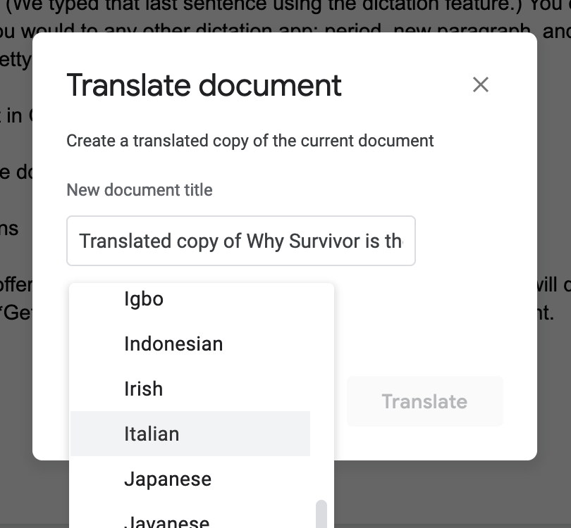 Translate Google docs.