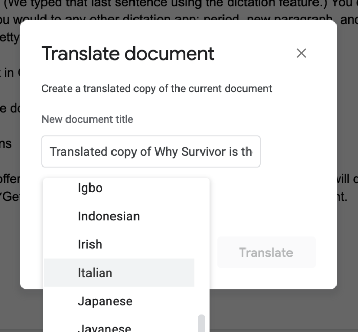 Traduce Google Docs.