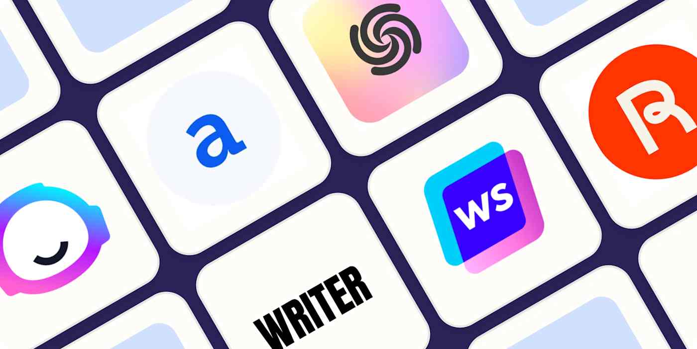 Hero image with the logos of the best AI writing software