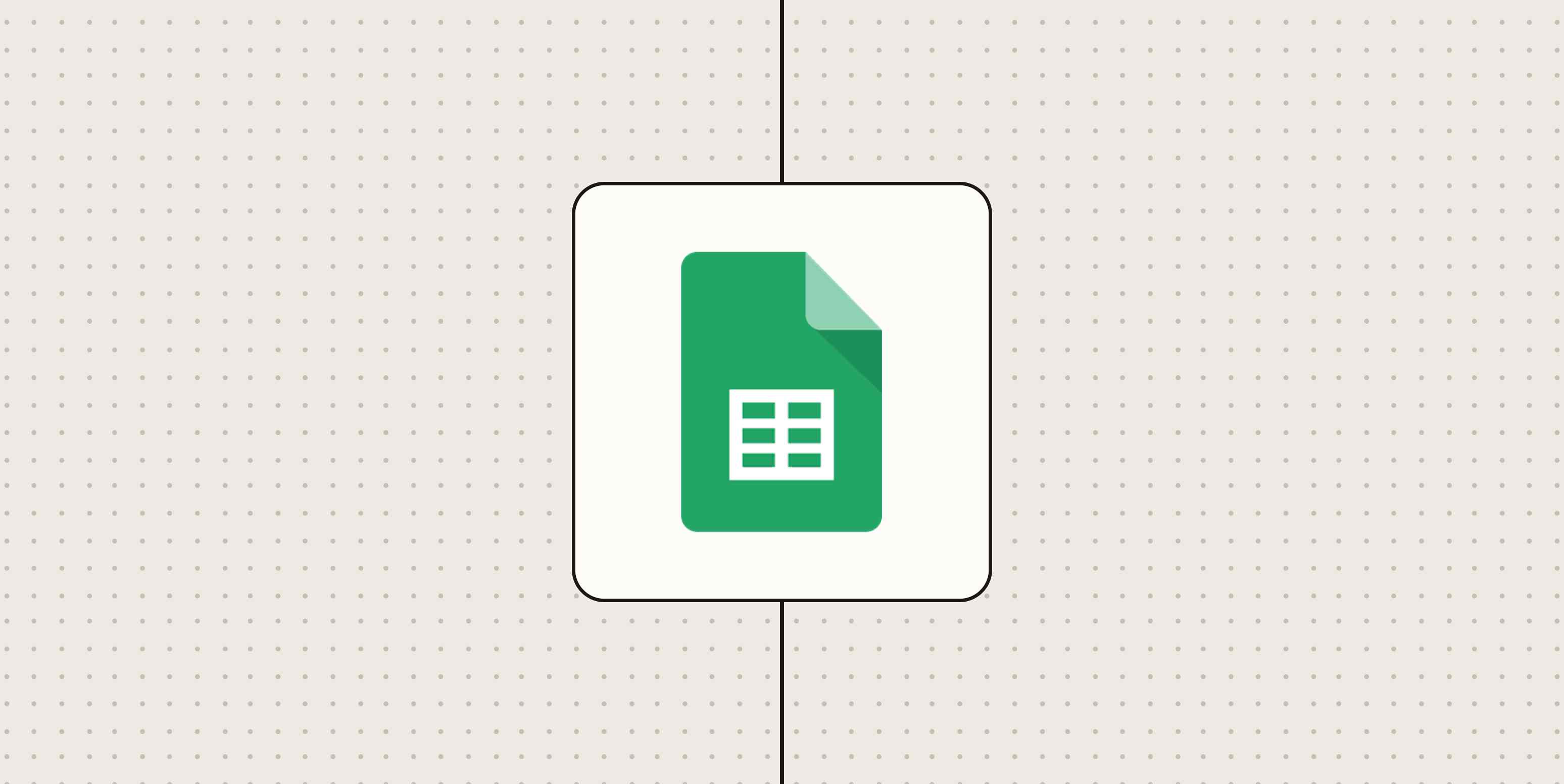 Google Sheets logo against a beige, dotted background.