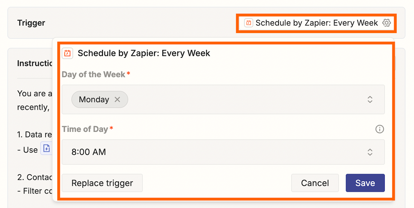 Screenshot of schedule by Zapier trigger