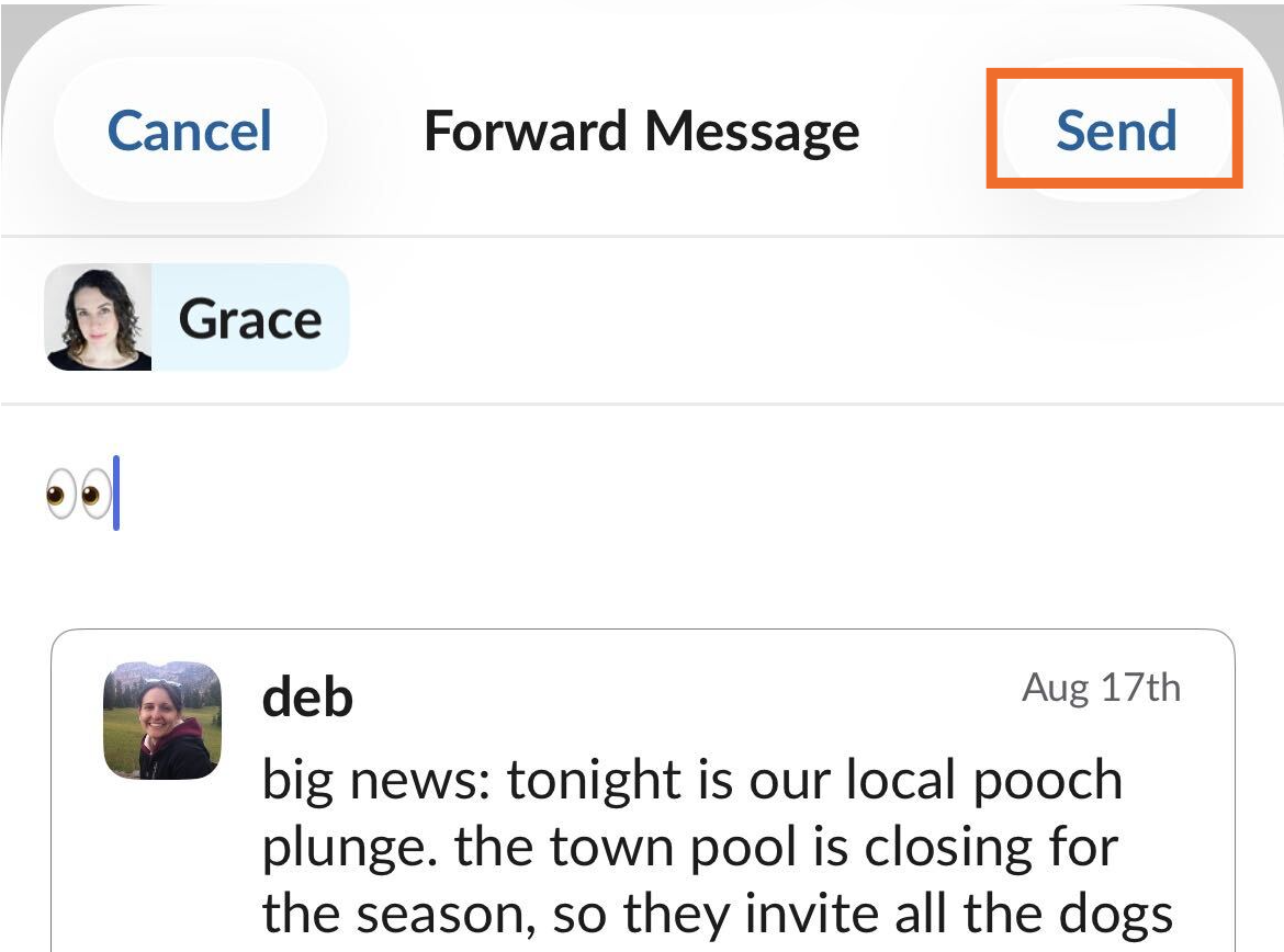 How to forward a Slack message on mobile.
