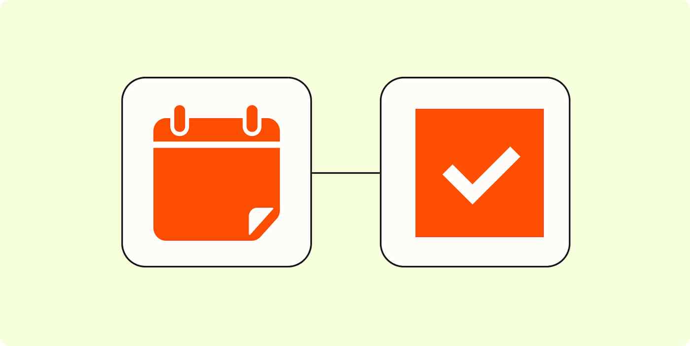 Icons representing a calendar and a completed task in white squares on a light orange background.