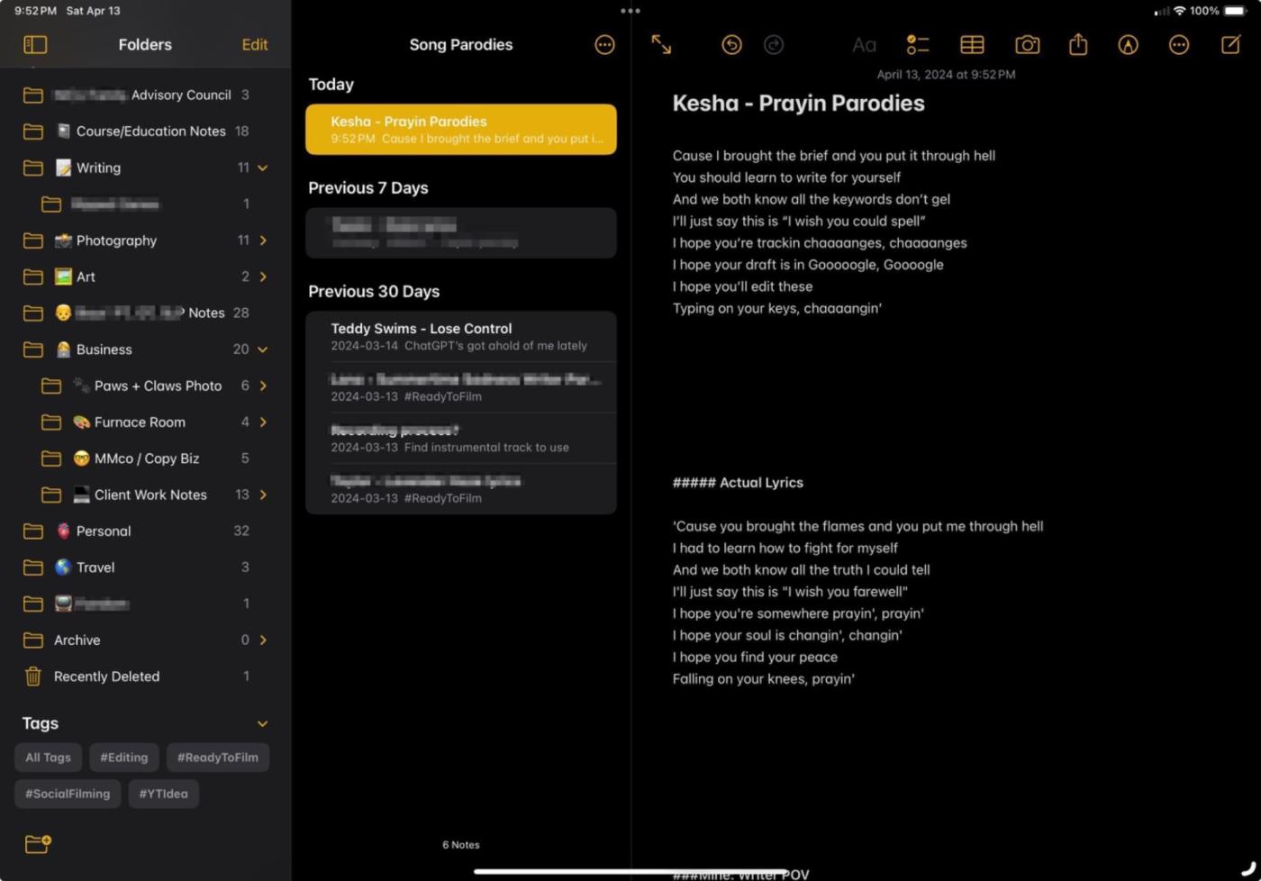 Apple Notes, our pick for one of the best iPad productivity apps for note-taking