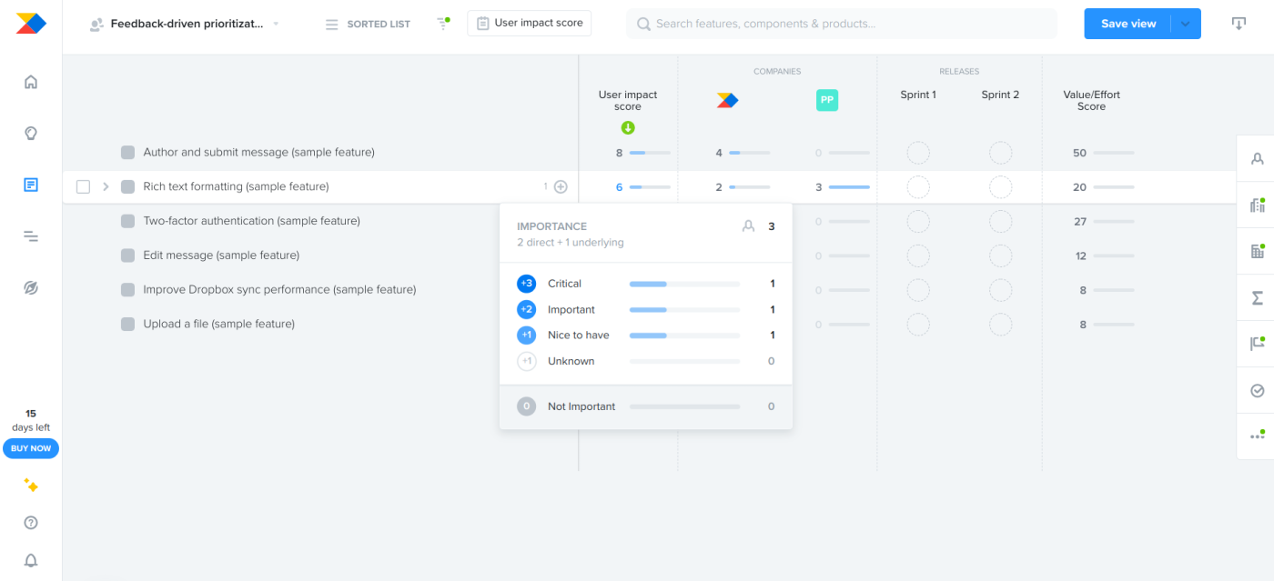 Productboard, our pick for the best product management software for customer-focused product management