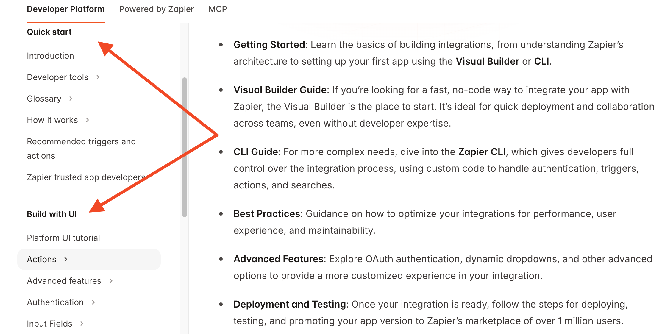 Screenshot of Zapier Development Platform documentation