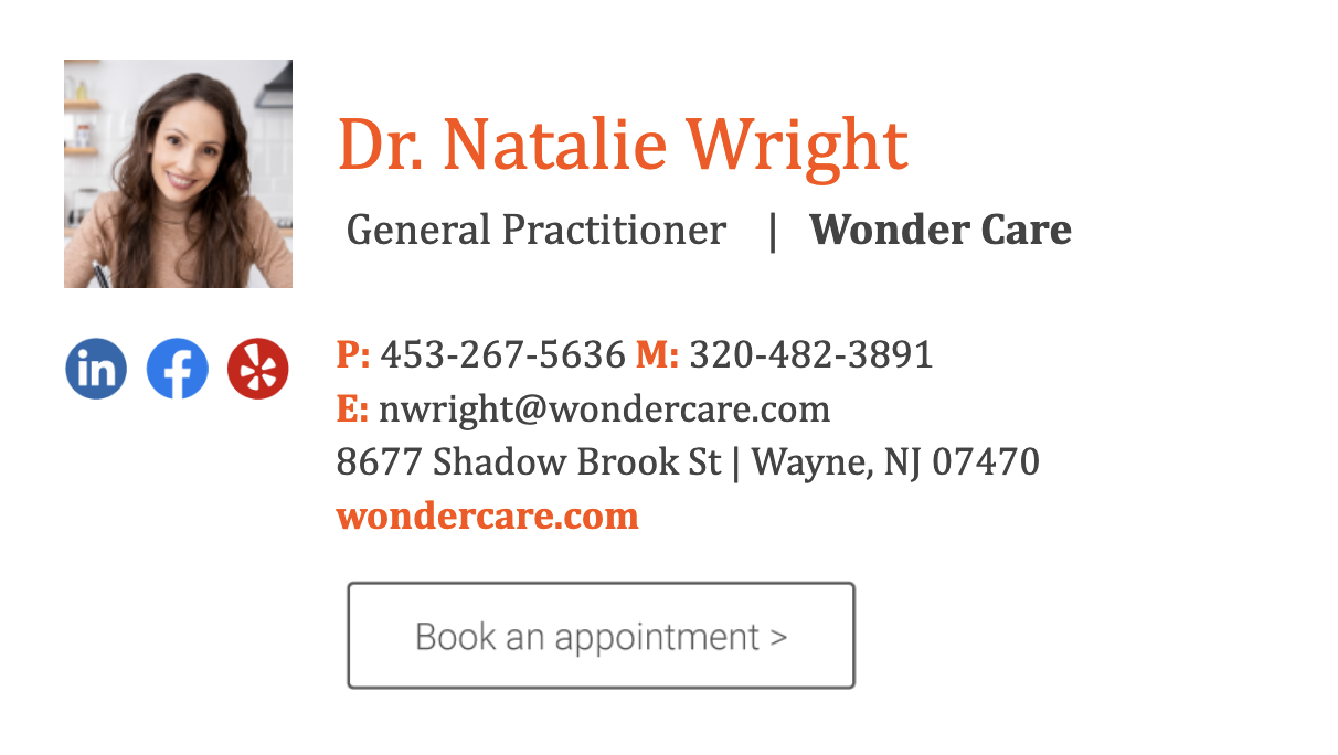 Email signature template with appointment scheduler
