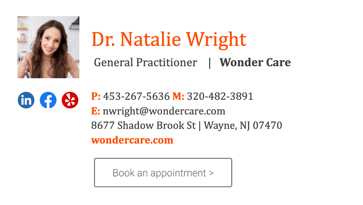 Email signature template with appointment scheduler