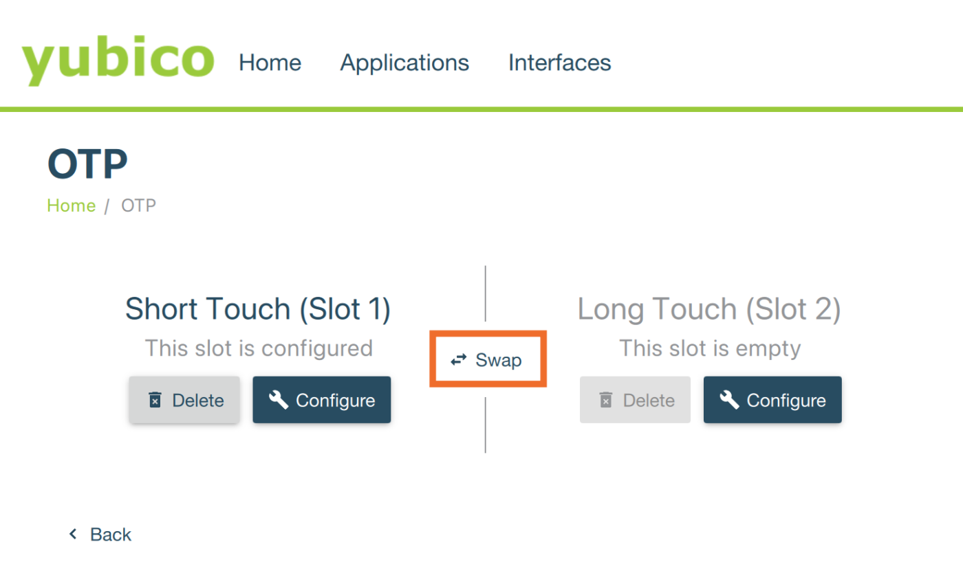 How to configure the short and long touch slots in the YubiKey manager app.