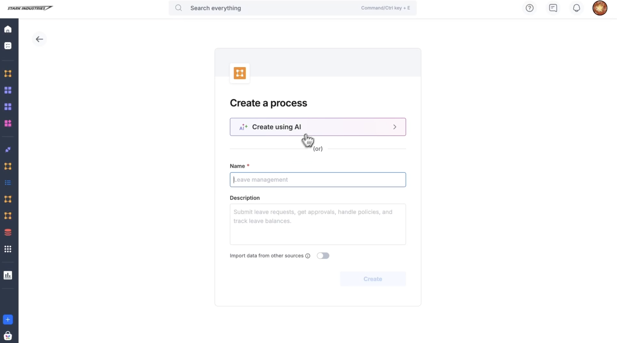 A screenshot of Kissflow, an enterprise workflow management software. 