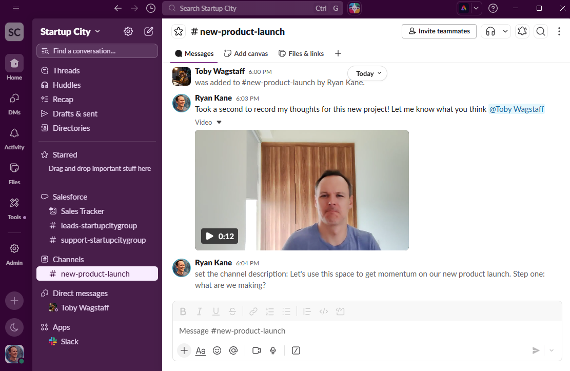 A clip sent in a Slack channel