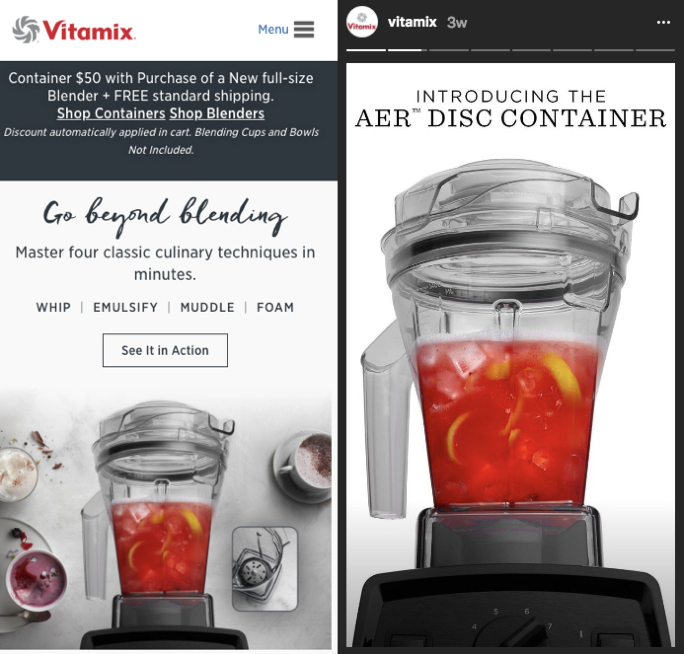 Vitamix Instagram post showing off new product