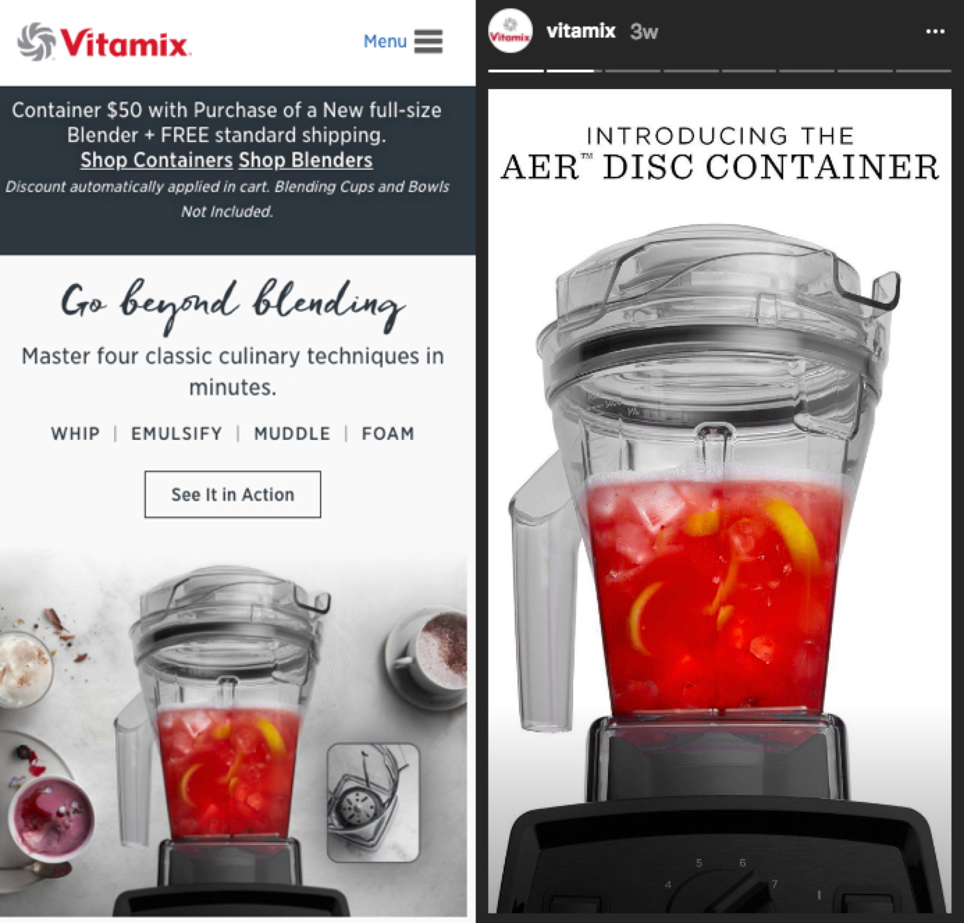 Vitamix Instagram post showing off new product