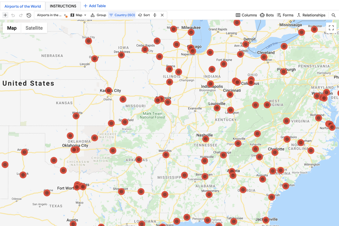 Map view in Google Tables