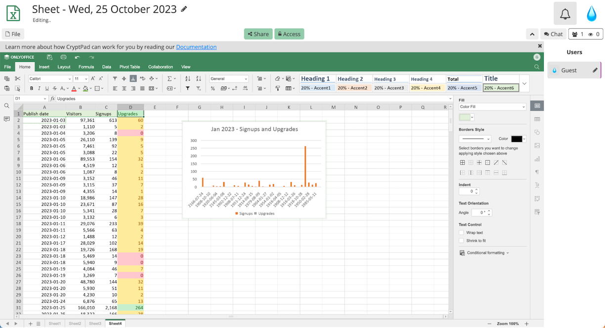 CryptPad Sheet, our pick for the best spreadsheet software for data security