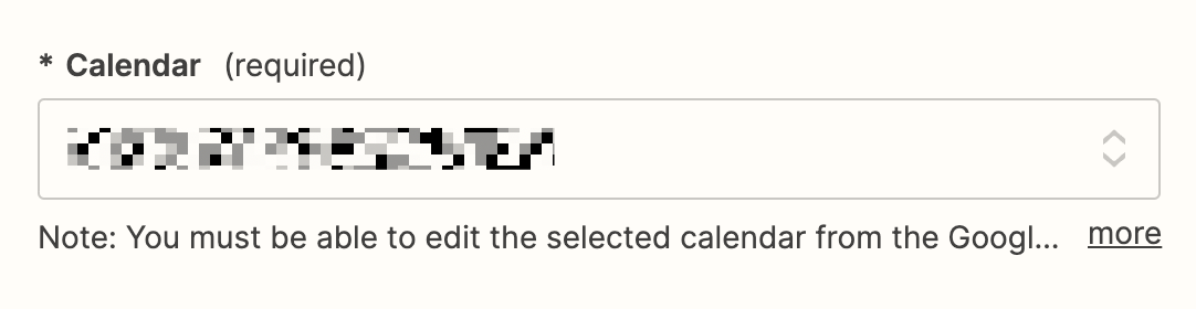 A Calendar field in the Zap editor.