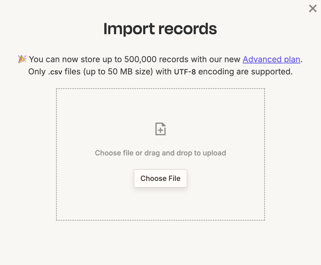 Screenshot of import records page