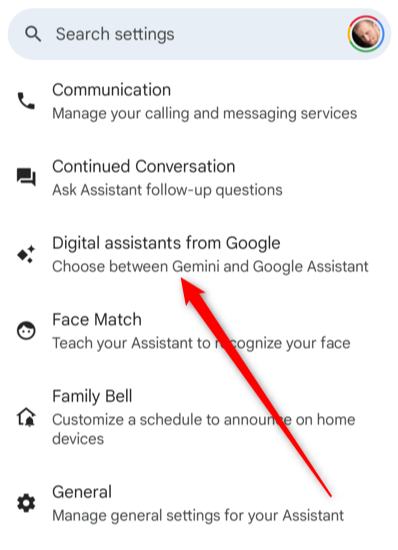 Tapping Digital assistants from Google in the mobile settings