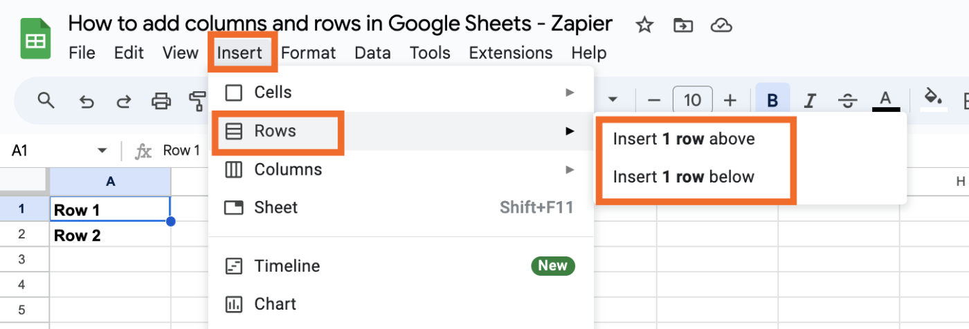 Adding a row in Google Sheets