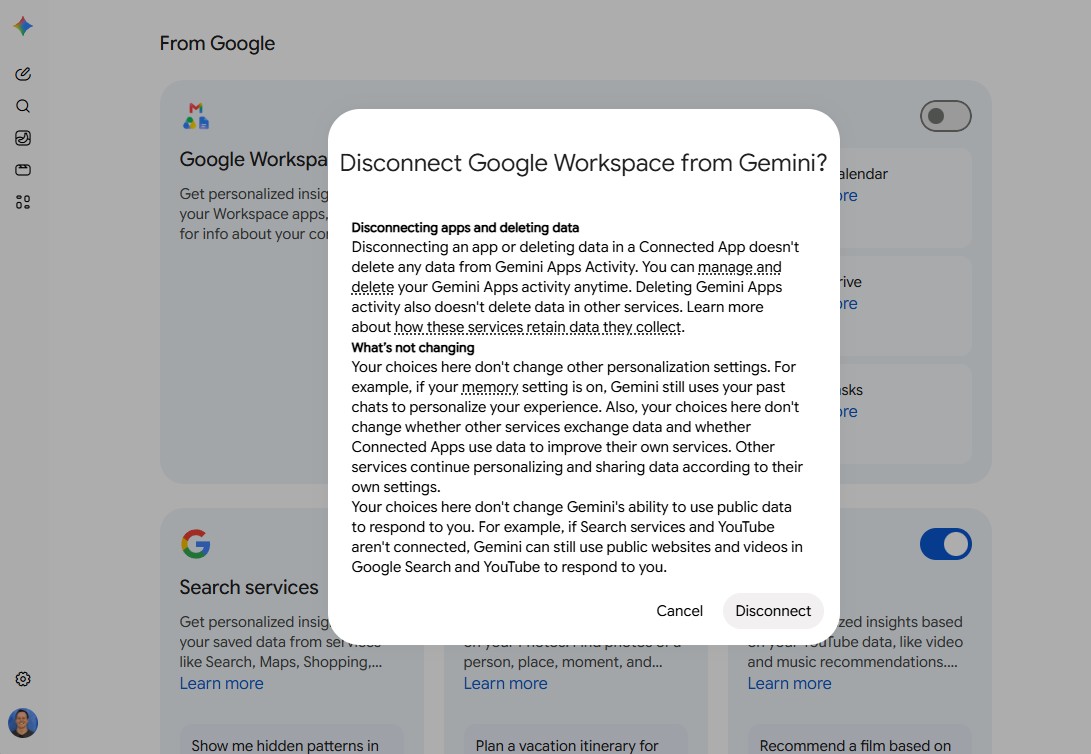 Disconnecting Google connected apps