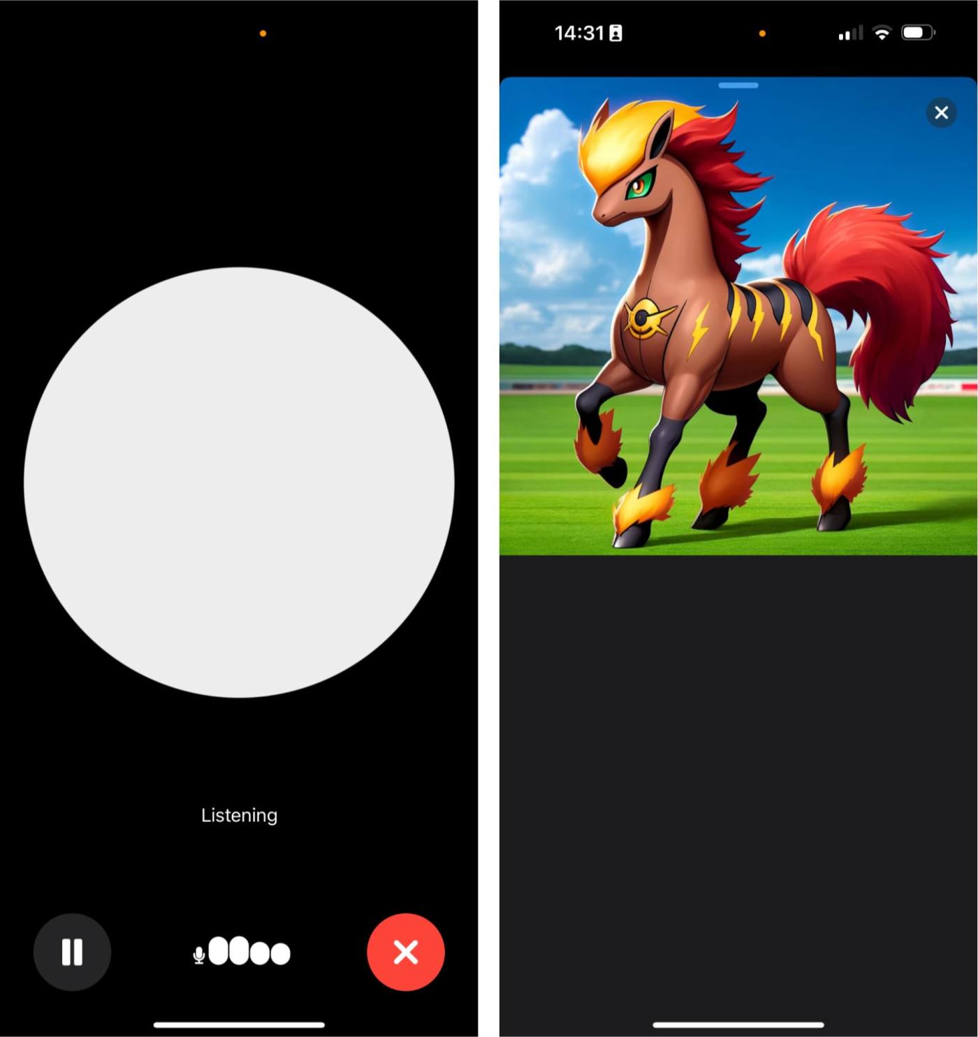 The ChatGPT interface on iOS, with audio input and image output