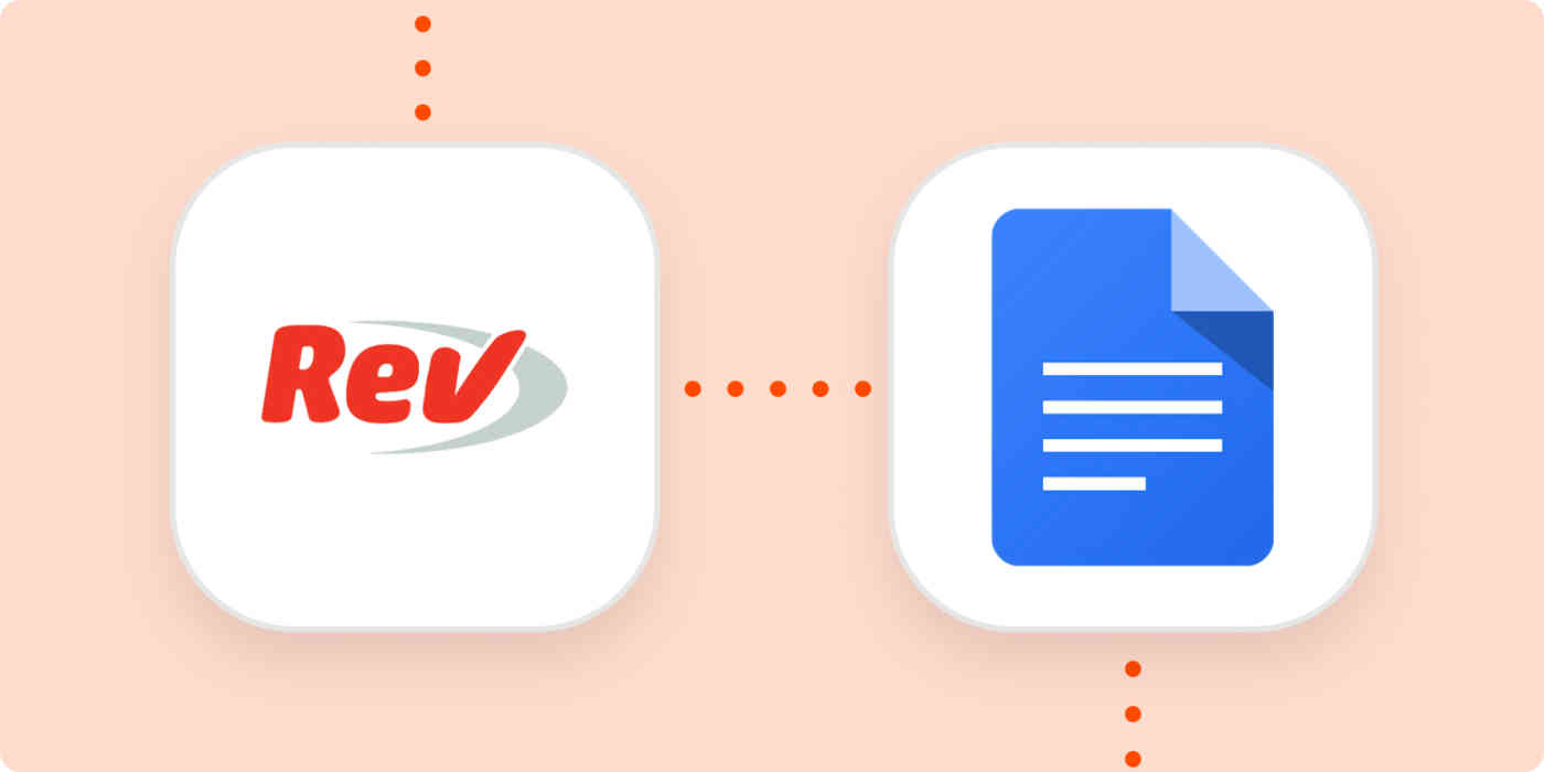 Rev and Google Docs icons on an orange background