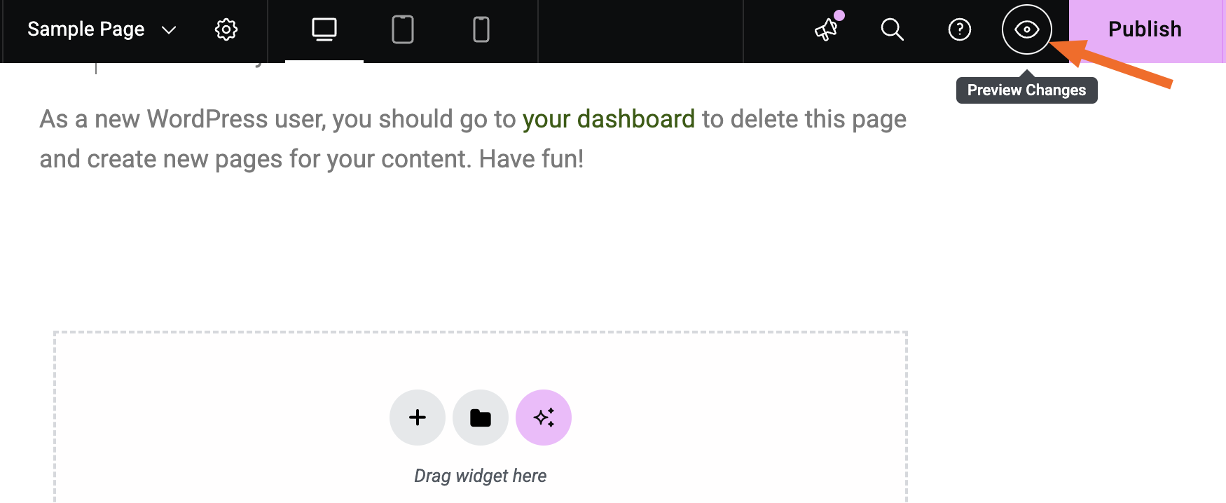 Screenshot of the preview changes button in WordPress