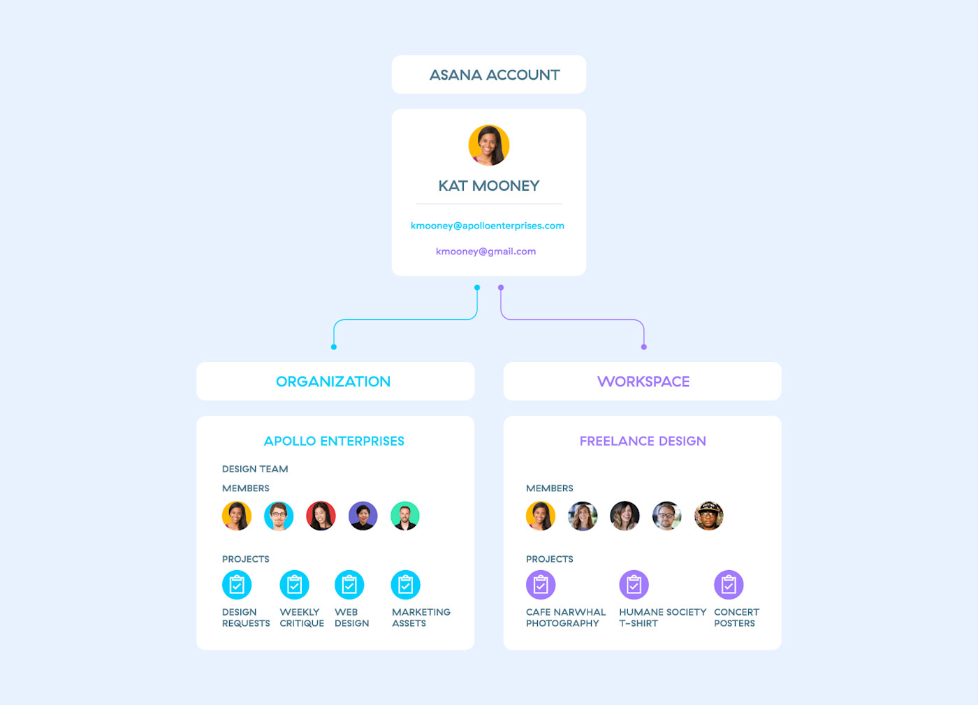 Asana workspace and organization layout