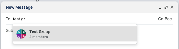 Screenshot showing how to use a created group on Gmail.