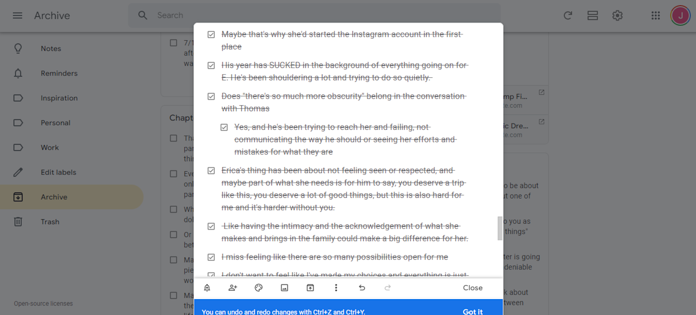 Crossed off notes in Google Keep