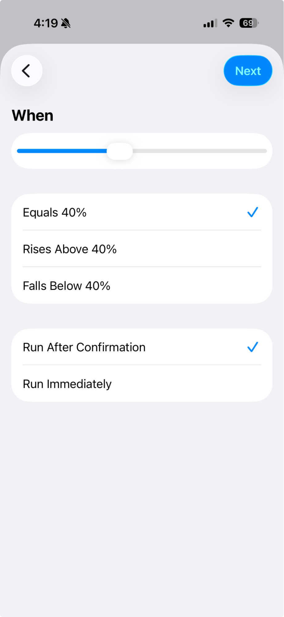 An iPhone automation for low power mode