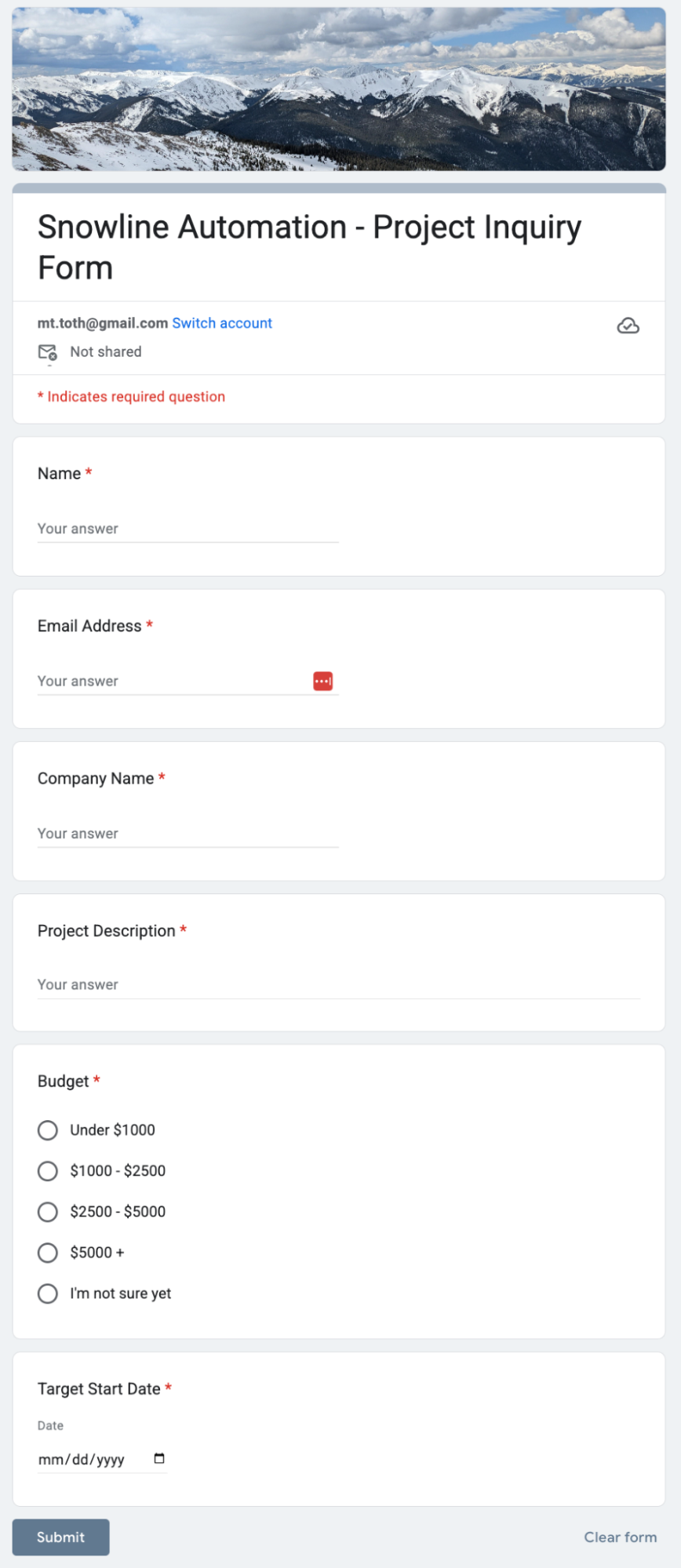 A Google Form for Snowline Automation