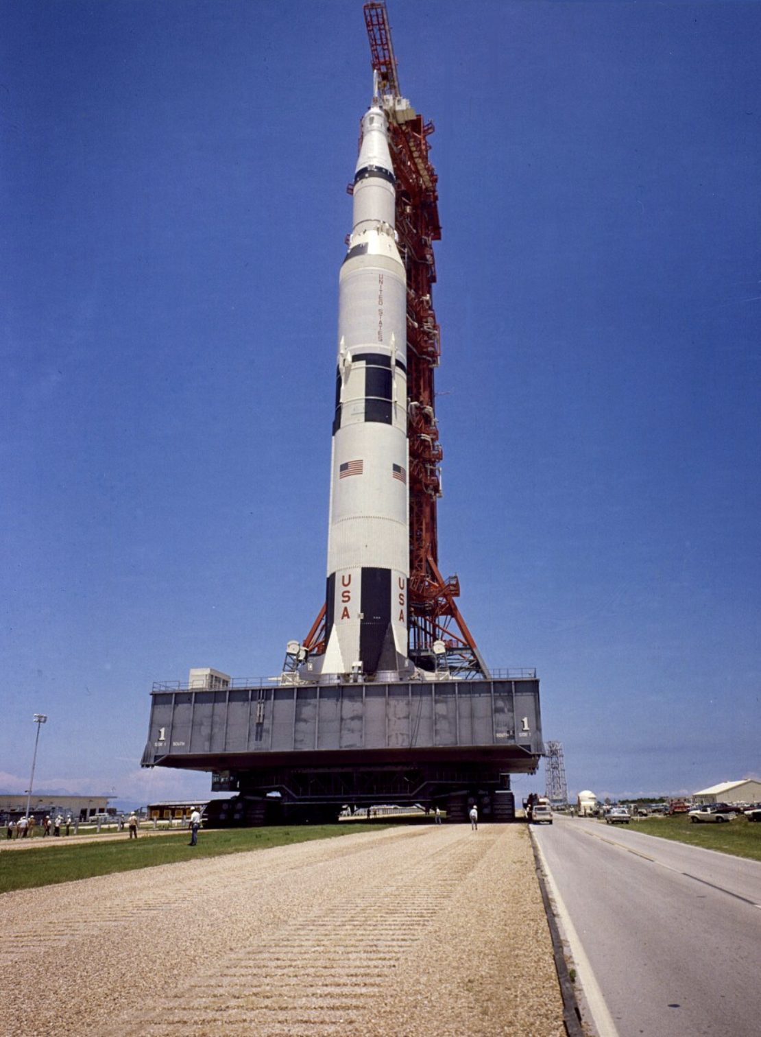 Shuttle being transported along a road