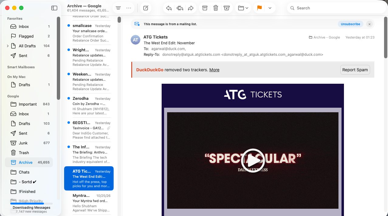 Apple Mail on a Mac showing an open email