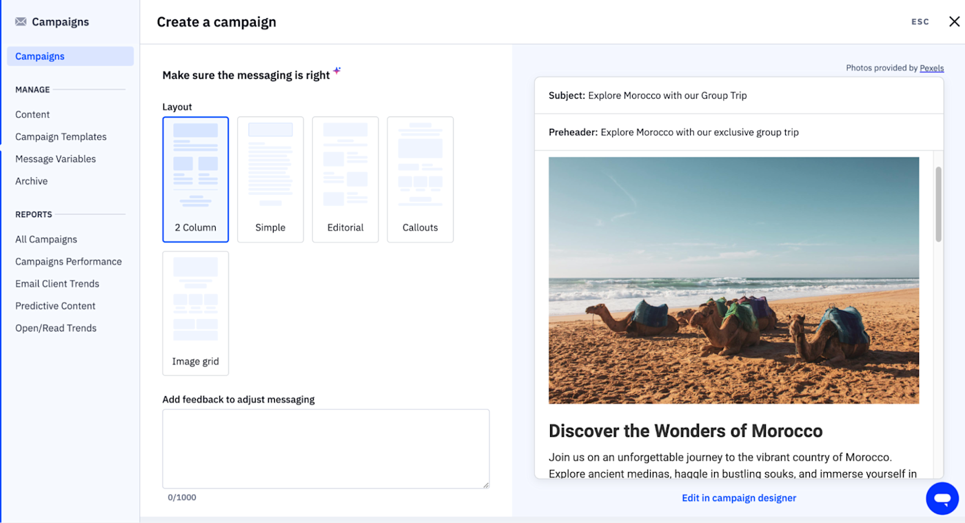 The AI email campaign builder in ActiveCampaign