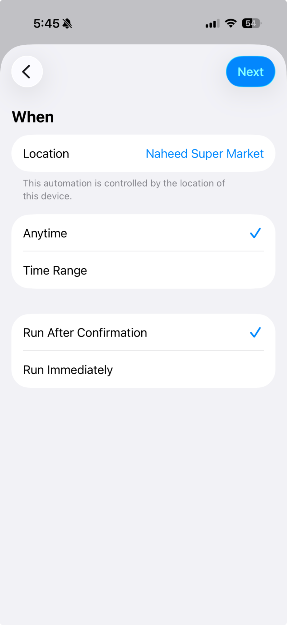 Setting up an iPhone automation to let someone know when you're on your way home