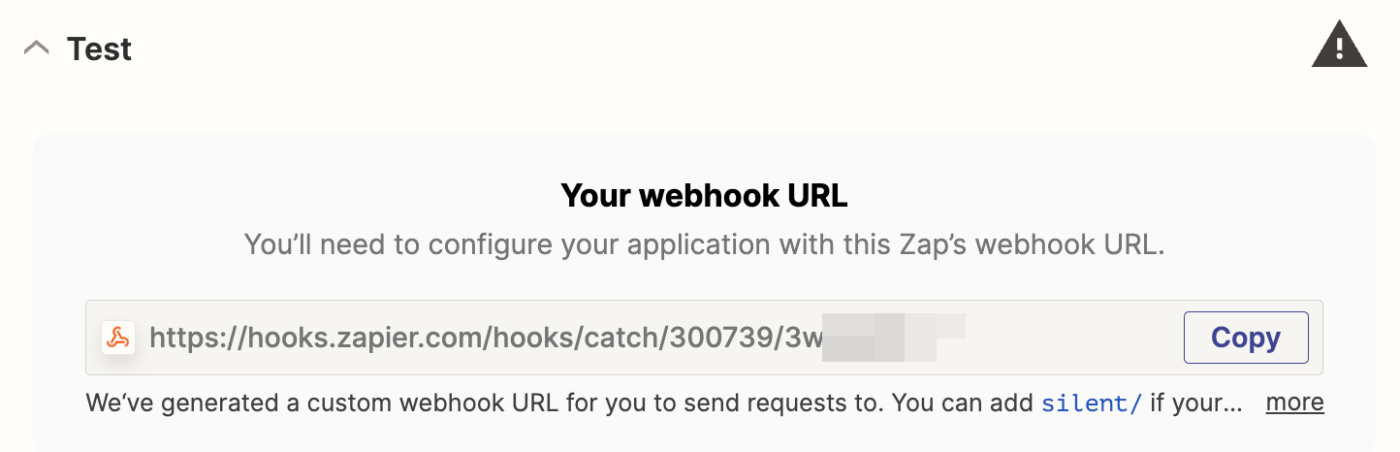 A webhook URL with a copy button next to it.