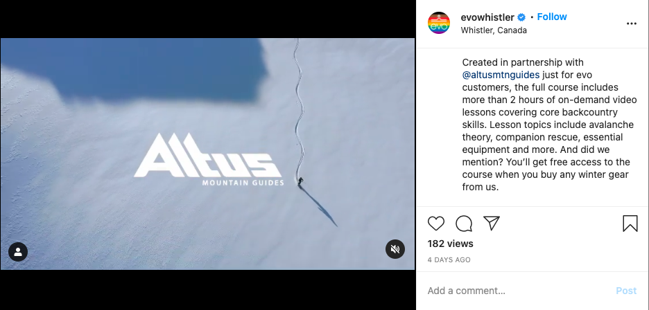 Evo's co-marketing on Instagram