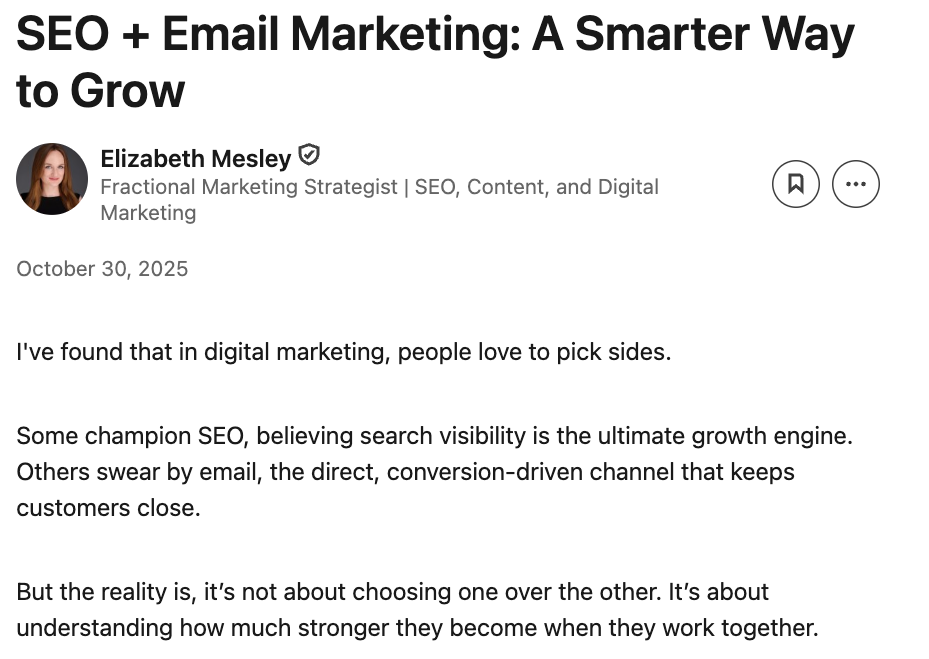 Screenshot of a LinkedIn article ad