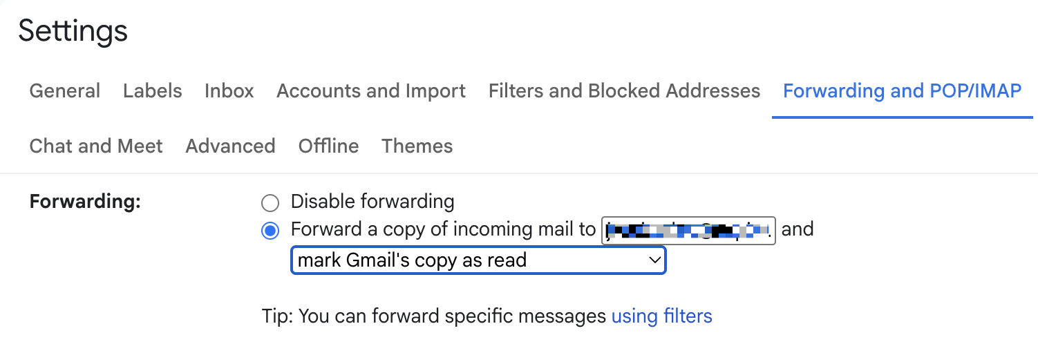 Gmail forwarding settings. 